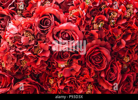 Viele rote Rosen Blumen Hintergrund, Hohe Betrachtungswinkel Stockfoto