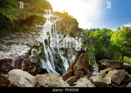 Majestätischen Wasserfall von Powerscourt Wasserfall, der höchste Wasserfall in Irland. Berühmte Touristenattraktionen in Co Wicklow, Irland. Stockfoto