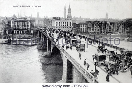 London Bridge London, Alte Ansichtskarte von 1913 Stockfoto