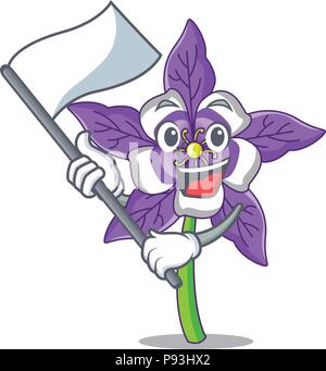 Mit Flagge columbine Blume Maskottchen Karikatur Stock Vektor