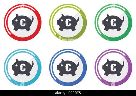 Piggy Bank web Vector Icons, bunte runde Design editierbare internet Buttons in eps 10 für Webdesign und Smartphone applicatios eingestellt Stock Vektor