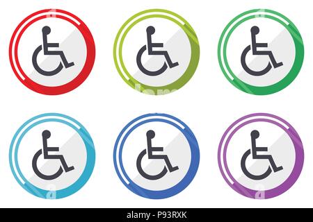 Rollstuhl web Vector Icons, bunte runde Design editierbare internet Buttons in eps 10 für Webdesign und Smartphone applicatios eingestellt Stock Vektor