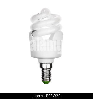 Glühbirne mit E14 Sockel isoliert auf Weiss. Stockfoto
