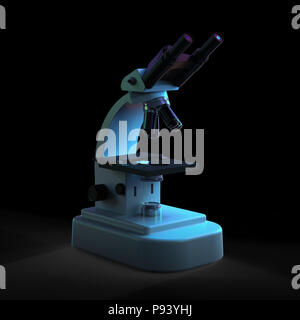 3D-rendering Mikroskop oder optisches Instrument auf schwarzem Hintergrund Stockfoto
