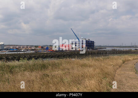 Unterkunft Schiff vertäut an Blyth, Northumberland Stockfoto