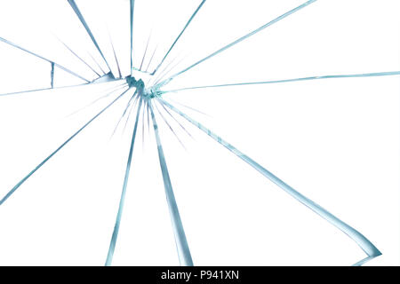 Zerbrochenes Glas Hintergrund für Ihre Bilder auf Weiß mit Freistellungspfad isoliert Stockfoto
