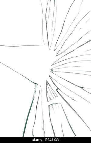 Zerbrochenes Glas Hintergrund für Ihre Bilder. Auf weiß mit Freistellungspfad isoliert Stockfoto