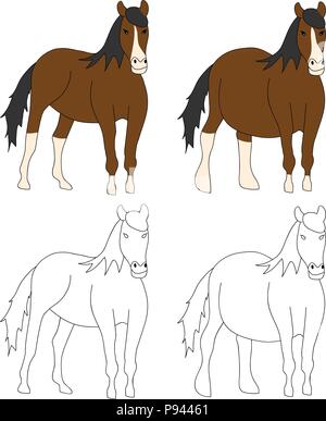 Braunes Pferd Cartoon. Vector Illustration. auf weißem Hintergrund. Stock Vektor