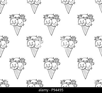 Süße Katze Hund Huhn Eis auf weißem Hintergrund. Vector Illustration. Stock Vektor