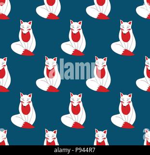 Kitsune Fox auf Indigo blauen Hintergrund. Vector Illustration. Stock Vektor