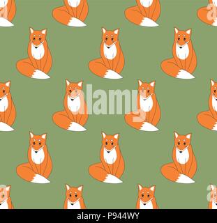 Cute Rot Fox auf grünem Hintergrund. Vector Illustration. Stock Vektor