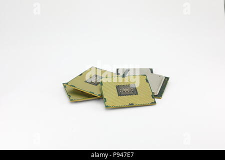 Vareity der Computer-CPU, Prozessor isoliert auf weißem Hintergrund. Stockfoto