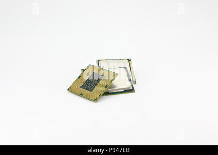 Vareity der Computer-CPU, Prozessor isoliert auf weißem Hintergrund. Stockfoto