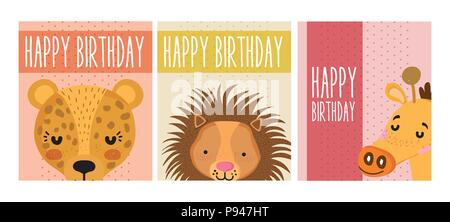 Set of Happy birthday animals cards vector illustration graphic design Stock Vektor