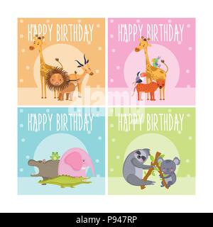 Set of Happy birthday animals cards vector illustration graphic design Stock Vektor