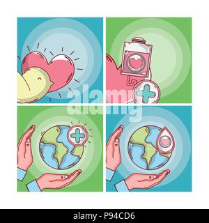 Satz von Blut Karten cartoons Vector Illustration grafik design Spenden Stock Vektor
