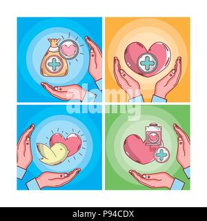 Satz von Blut Karten cartoons Vector Illustration grafik design Spenden Stock Vektor