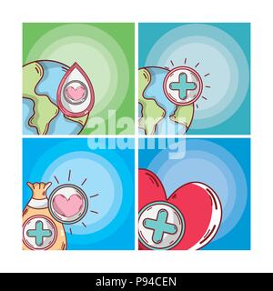 Satz von Blut Karten cartoons Vector Illustration grafik design Spenden Stock Vektor