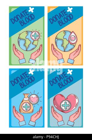 Satz von Blut Karten cartoons Vector Illustration grafik design Spenden Stock Vektor