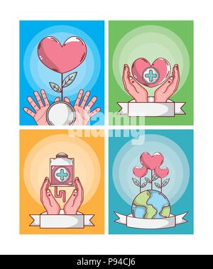Satz von Blut Karten cartoons Vector Illustration grafik design Spenden Stock Vektor
