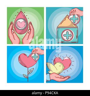 Satz von Blut Karten cartoons Vector Illustration grafik design Spenden Stock Vektor