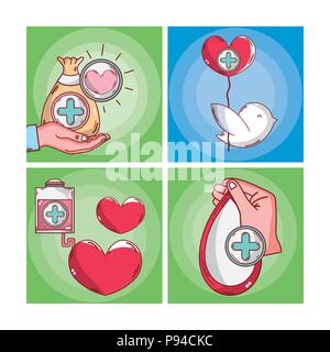 Satz von Blut Karten cartoons Vector Illustration grafik design Spenden Stock Vektor