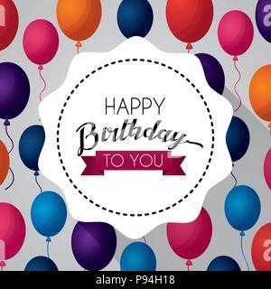 Happy Birthday Card Aufkleber Schild colorsballoons Hintergrund Vector Illustration Stock Vektor