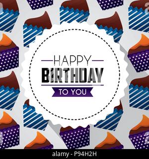 Happy Birthday Card Aufkleber kuchen Feier Hintergrund Vector Illustration Stock Vektor