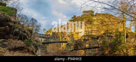 Blick auf das Prebischtor Tor, Böhmische Schweiz, Tschechische Republik Stockfoto