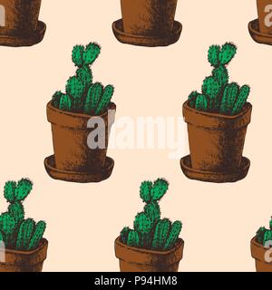 Hand gezeichnet Cactus nahtlose Muster Stock Vektor