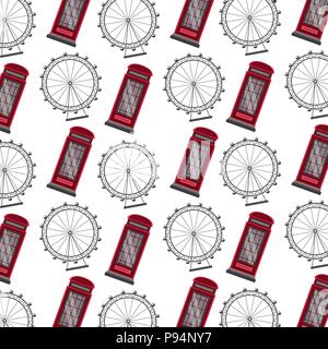 Englische Telefonzelle und Rad des London Eye pattern Stock Vektor