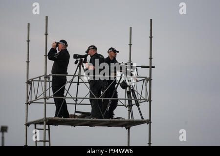 Prestwick, Schottland, am 13. Juli 2018. Präsident Donald Trump, und seine Frau Melania, kommen in der Air Force One in Glasgow Prestwick International Airport zu Beginn einer zweitägigen Reise nach Schottland. Bild: Jeremy Sutton-Hibbert / alamy Nachrichten. Stockfoto