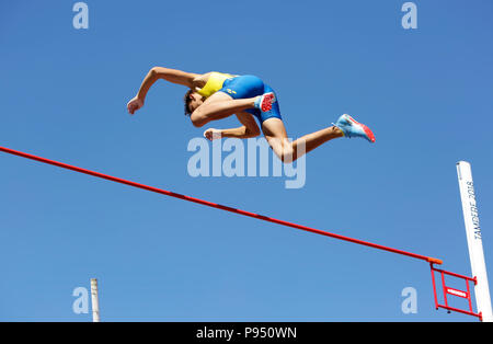 Tampere, Finnland. 14. Juli 2018. ARMAND DUPLANTIS aus Schweden gewinnen Stabhochsprung Ereignis auf IAAF World U20 Meisterschaft Tampere, Finnland 14. Juli, 2018. Credit: Denys Kuvaiev/Alamy leben Nachrichten Stockfoto