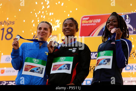 TAMPERE, Finnland, 12. Juli: HIMA DAS (Indien) gewinnen Goldmedaille in 400 Messgeräte auf der IAAF World U20 Meisterschaft in Tampere, Finnland 12. Juli, 2018. Credit: Denys Kuvaiev/Alamy leben Nachrichten Stockfoto