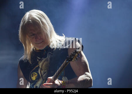 Tours, Frankreich. 14. Jul 2018. Steve Morse der Lead Gitarrist von Deep Purple am jährlichen amerikanischen Touren Festival, Tours, Frankreich. Credit: Julian Elliott/Alamy leben Nachrichten Stockfoto