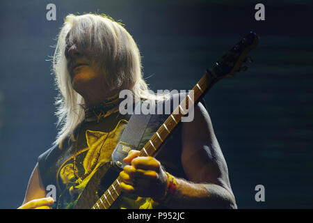 Tours, Frankreich. 14. Jul 2018. Steve Morse der Lead Gitarrist von Deep Purple am jährlichen amerikanischen Touren Festival, Tours, Frankreich. Credit: Julian Elliott/Alamy leben Nachrichten Stockfoto