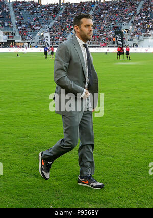 Washington DC, USA. 14. Juli 2018. D.C. United Head Coach Ben Olsen vor dem Eröffnungs-MLS Fußball Match bei Audi Feld zwischen dem DC United und die Vancouver Whitecaps FC in Washington DC. Justin Cooper/CSM/Alamy leben Nachrichten Stockfoto