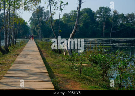 Neak Pean (oder Neak Poan). Überflutet See rund um den Tempel Ruinen von Neak Pean Tempel Angkor Archäologischer Park, Provinz Siem Reap Stockfoto