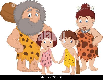 Cartoon caveman Familie isoliert auf weißem Hintergrund Stock Vektor