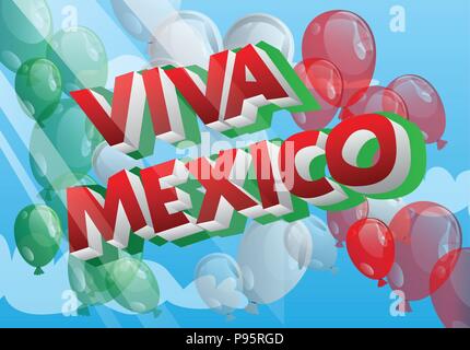 Vektor dargestellt Banner, comic Grußkarte mit Viva Mexico text und Luftballons. Stock Vektor