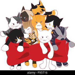 Adorable Cats Blumenstrauß als vorhanden. Vector Illustration. auf weißem Hintergrund. Stock Vektor