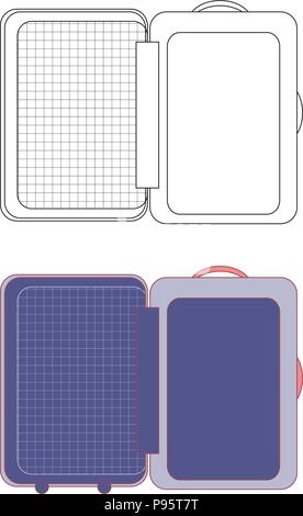 Öffnen der Koffer für den Urlaub. Vector Illustration. auf weißem Hintergrund. Stock Vektor