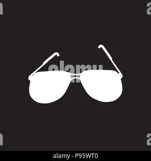 Vektor weiße Silhouette Abbildung: Sonnenbrille Symbol auf schwarzem Hintergrund isoliert. Stock Vektor