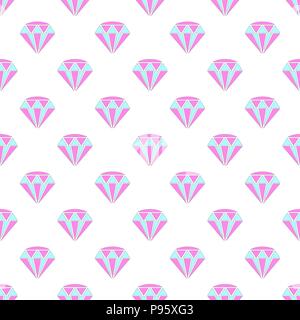 Einfache pastellfarbenen Diamantkristalle auf Weiß nahtlose Muster, Vektor Stock Vektor
