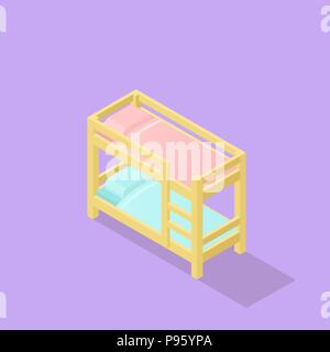 Low Poly isometrische kinder Bett. Realistische Symbol. Isolierte Abbildung: Kinderzimmer möbel Stock Vektor