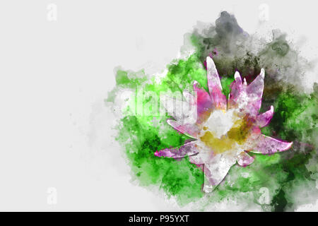 Abstrakte Blume blühen auf farbenfrohen Aquarell Hintergrund und Digitale Illustration Bürste Art. Stockfoto