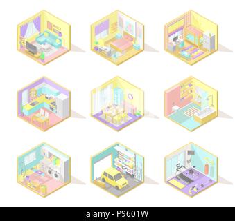 Vektor große isometrische Home Interiors Stock Vektor