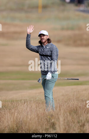 Tommy Fleetwood während der Vorschau Tag der offenen Meisterschaft 2018 bei Carnoustie Golf Links, Angus. Stockfoto