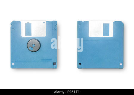 Diskette ist die Ausrüstung, die für die Speicherung von Daten verwenden, Floppy Disk Storage Informationen auf weißem Hintergrund für isoliert, alte Geräte für transfe Stockfoto