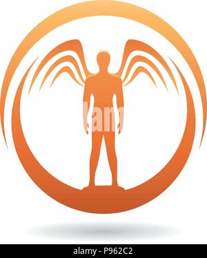 Vector Illustration einer Orange Mann mit Flügeln Symbol Stock Vektor